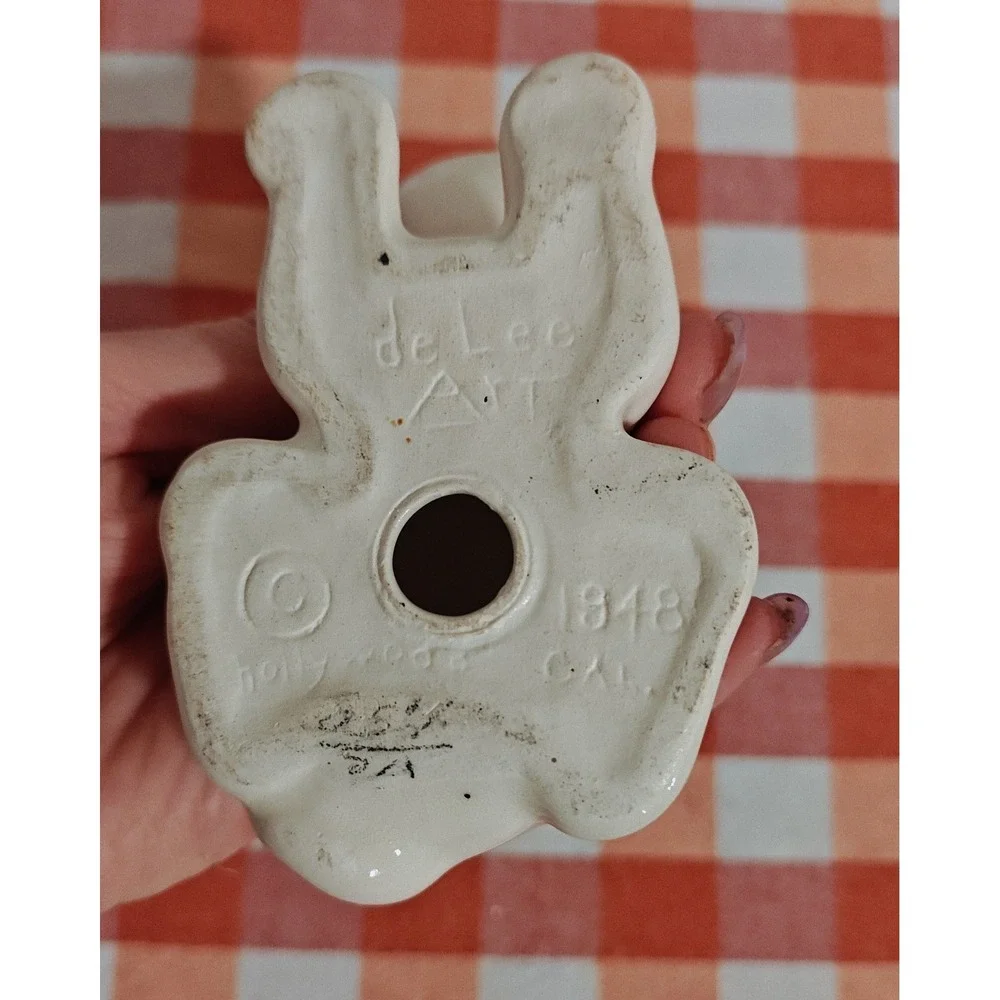 Rare 1940's DeLee Cat Floral ‎ Porcelain Figurine Pottery Hand Painted